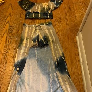 2 piece tie die crop top shorts with long skirt